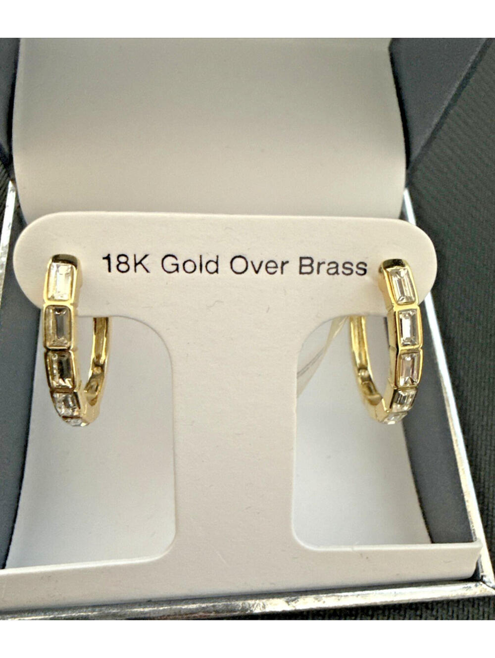 And Now This 18 K Gold Plated Hoop Earrings Clear Crystal Baguette
